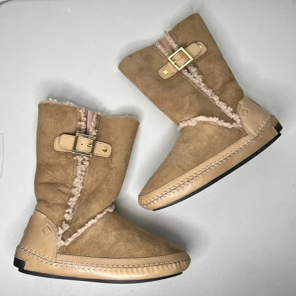 Tory Burch Moccasin Shearling Boots Size 9